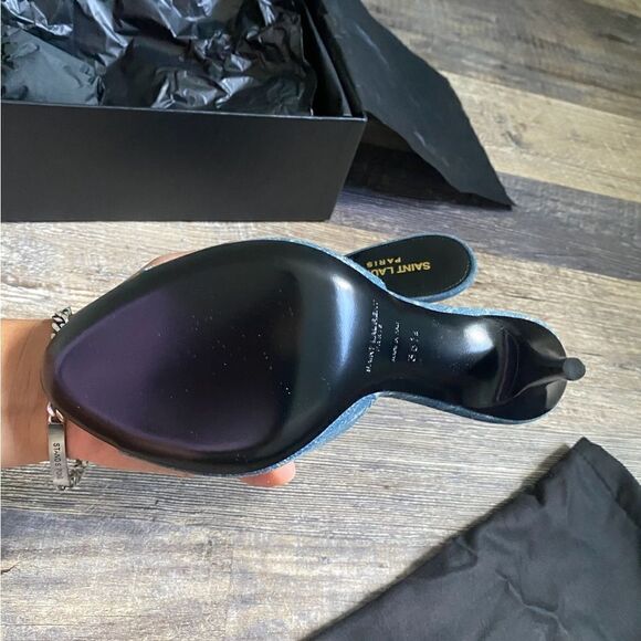 [YSL] logo denim mules RARE BNIB - Picture 9 of 11